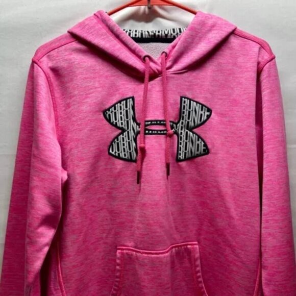 Under Armour Ladies Heathered Pink Pullover Hoodie Size Medium UA Logo Stretch - Picture 2 of 9